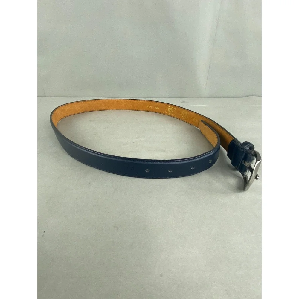 VTG Silver Goose Navy Blue Leather Belt 30-32 Silver Buckle Classic Minimalist